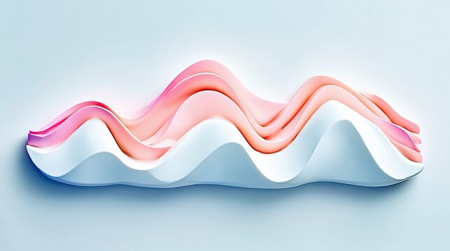 An abstract sculpture with a wave-like design, featuring layers of pink and white, set against a light blue background. - Powered by Adobe