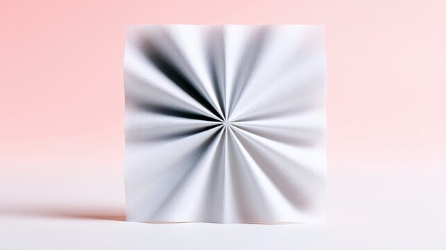 A close-up studio shot of a white paper sculpture with a radial design against a soft pink background. The paper is folded and textured, creating a dynamic visu