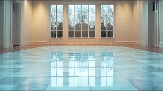 empty room with glass windows