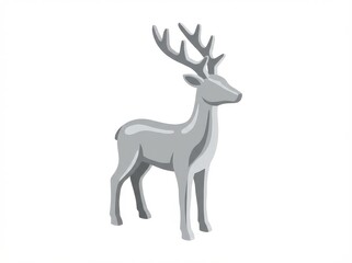 Fototapeta premium Majestic Gray Deer with Antlers Standing Gracefully on a White Background.