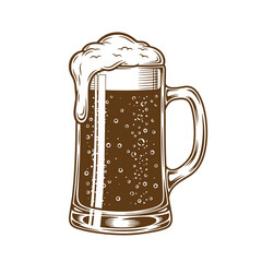 Vector illustration of a refreshing beer pint with overflowing foam isolated on white