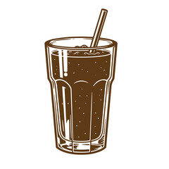 Vector illustration of a refreshing chocolate milkshake in a tall glass with a straw