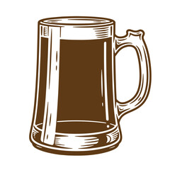Vintage sketch illustration of a full beer stein brown drink isolated on white background