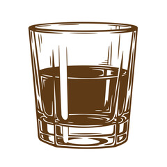Vintage sketch illustration of a whiskey or coffee shot glass on white background