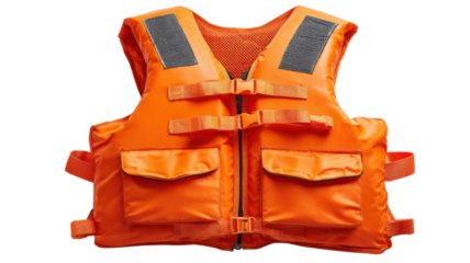 Orange personal flotation device for water safety, providing protection and security while boating or during emergencies