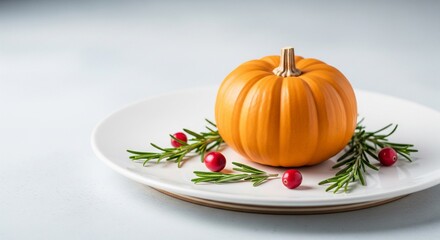 Thanksgiving Pumpkin Display on a White Plate with Garnishes