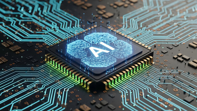 AI Microchip Processor on Circuit Board