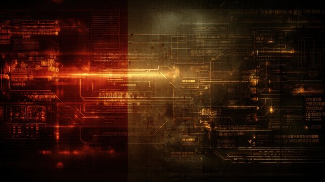 A vibrant, abstract digital background featuring intricate circuitry and glowing lines in warm tones, suggesting technology and innovation.