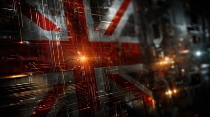 A digital representation combining the British flag with circuit patterns, symbolizing technology and innovation.