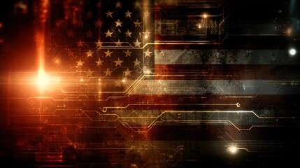 A digital abstract representation blending the American flag with circuit patterns, creating a tech-inspired visual.