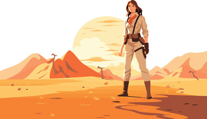 woman soldier in desertstic isolated