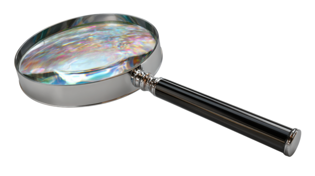 Magnifying glass offering clear vision for research, investigation, and precise analysis on transparent background