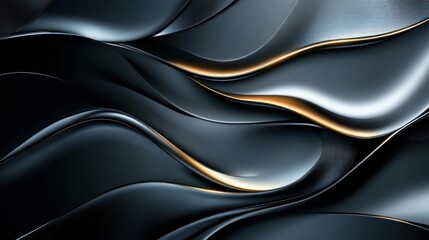 Obraz premium Abstract Dark Metallic Waves with Golden Accents