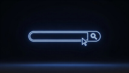 Neon search bar with cursor and magnifying glass