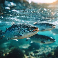 Fototapeta premium Exploring the world of atlantic salmon fishing practices and sustainable fish farming techniques