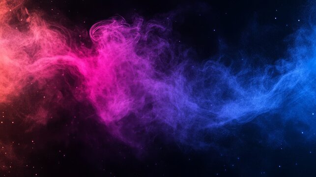 Vibrant swirling smoke clouds in red pink and blue hues against a dark background