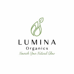 Lumina Organics Logo with Leaf and Water Drop Design.