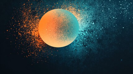 Abstract glowing orb exploding into colorful particles against dark background