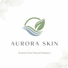 Aurora Skin logo design with natural leaf and wave symbol for beauty.