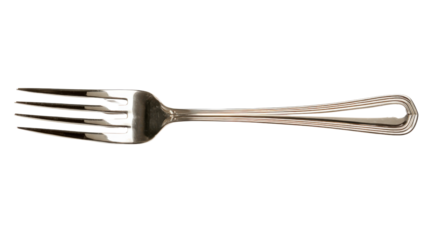 Steel dinner fork providing an essential piece of cutlery for eating and serving food, presenting clean utensil for restaurant or home