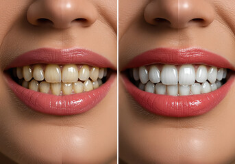 Tooth whitening comparison showcasing before and after results for dental health improvement and aesthetic appearance
