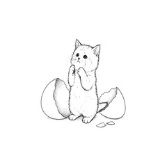 Cute Kitten Hatched From An Egg Sketch.