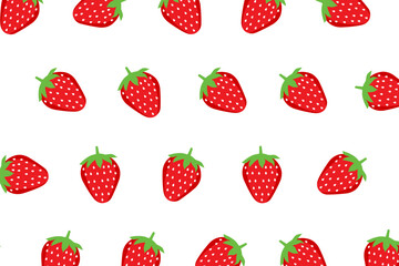 Strawberry seamless pattern with fresh red berries and simple shapes. Vector fruit background for fabric, wrapping, wallpaper, and decorative design elements.