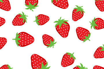 Strawberry seamless pattern with fresh red berries and simple shapes. Vector fruit background for fabric, wrapping, wallpaper, and decorative design elements.