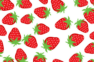 Seamless strawberry pattern with simple red fruits and fresh leaf details. Clean vector style for wrapping paper, fabric, wallpaper and decorative backgrounds.