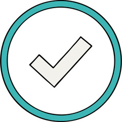 Simple White Check Mark Symbol Inside Cyan Circle Isolated on Black Background Graphic Design