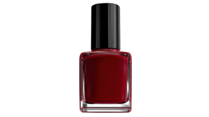 Red nail polish bottle for manicure and beauty. Cosmetic product for nail care with transparent background