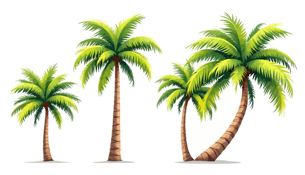 A vector illustration depicts a collection of vibrant green palm trees of varying sizes, set against a clean background, perfect for tropical-themed designs and layouts.