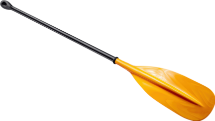 Yellow kayak paddle with black shaft isolated on a transparent background, ready for water sports and outdoor activities
