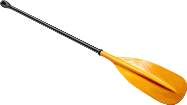 Yellow kayak paddle with black shaft isolated on a transparent background, ready for water sports and outdoor activities