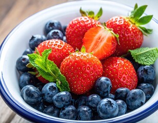 Bowl of strawberries and blueberries