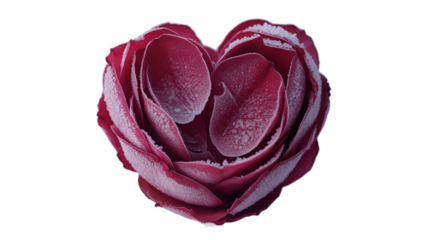 A captivating close-up of a heart-shaped rose with deep red petals.