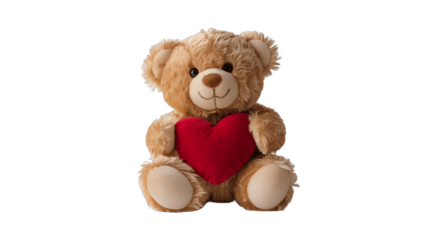 A teddy bear holding a red heart.
