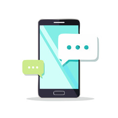 スマートフォンから出ている会話吹き出しのベクターイラスト　スマホからのチャット、メッセージ、SNS