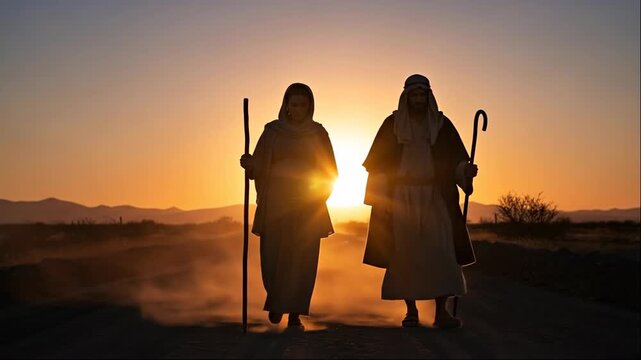 Two People Walking at Sunset as Shepherds the concept of Faith and Religion for Christian Blogs, Bible Study Websites, Religious Education, and Awareness