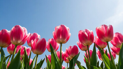 Pink Tulips against Blue Sky