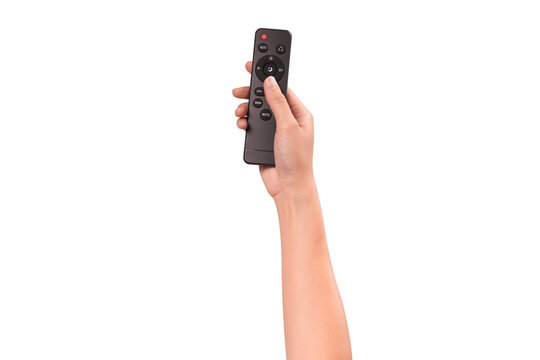 Hand holding remote control isolated on isolated on transparent PNG.	