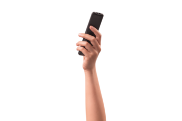 Hand holding remote control isolated on isolated on transparent PNG.	