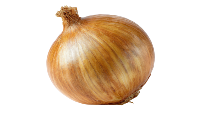 Whole yellow onion, a fresh raw cooking ingredient, showing healthy produce for culinary use with transparent background