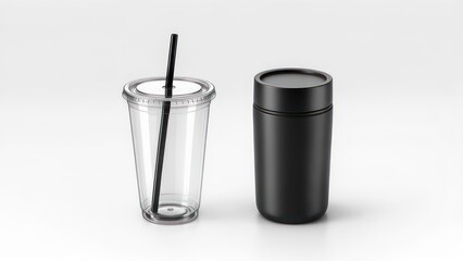 Two beverage containers on a plain background
