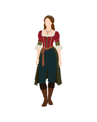 Flat vector people and illustration, woman with casual medieval outfit