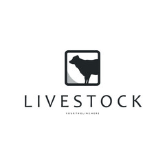 Cow logo simple design livestock and meat cutting, illustration design symbol and template for barand