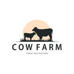 Cow logo simple design livestock and meat cutting, illustration design symbol and template for barand