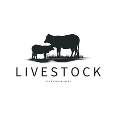 Cow logo simple design livestock and meat cutting, illustration design symbol and template for barand