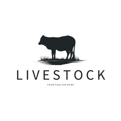 Cow logo simple design livestock and meat cutting, illustration design symbol and template for barand