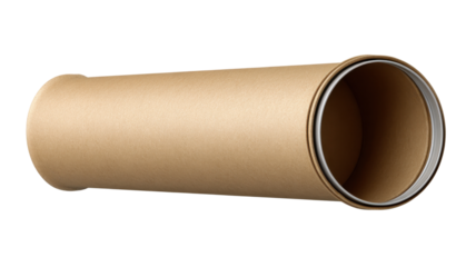 Cardboard tube packaging container with kraft paper surface, representing recycling and eco-friendly product solution, transparent background